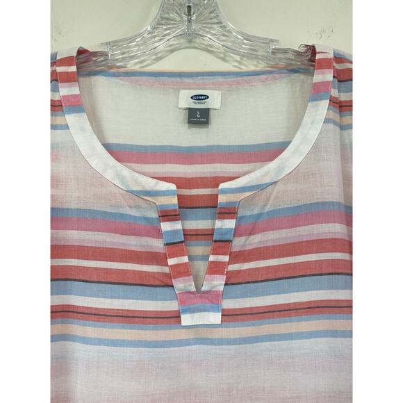 Old Navy Striped Fringe Cotton Shirt Tunic Cover Up Kimono Size L Resort Beachy - Picture 2 of 10